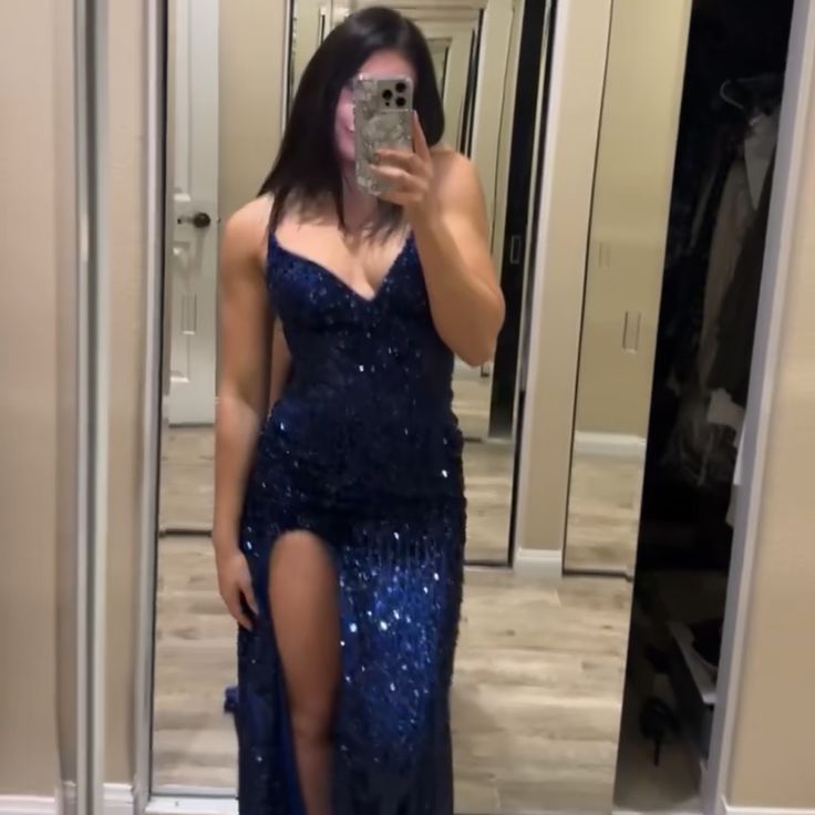 Navy Sequin Prom Dress Brand New Dark Blue Sparkly Dress, Blue Sparkly Dress, Sequin Prom Dress, Sparkly Dress, Prom Wedding, Dress Ideas, Dress Brands, Homecoming Dresses, Prom Dress