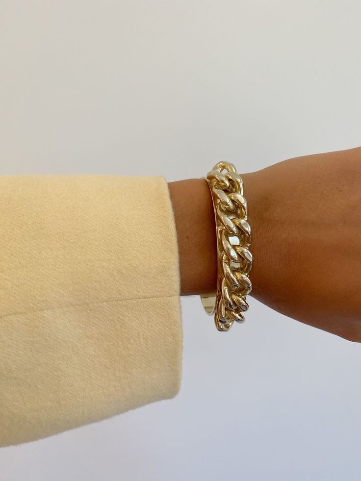 Details: BRASS - hand dipped in a 14k gold plate Gold Chain Link Brass Bracelets, Chic Gold-plated Cuff Bracelet, Gold-tone Metal Chain Link Bracelet, Luxury Gold-tone Chain Link Bracelets, Gold-tone Chain Link Brass Bracelets, Id Bracelets, Black Spinel, Bracelet Clasps, Love Bracelets