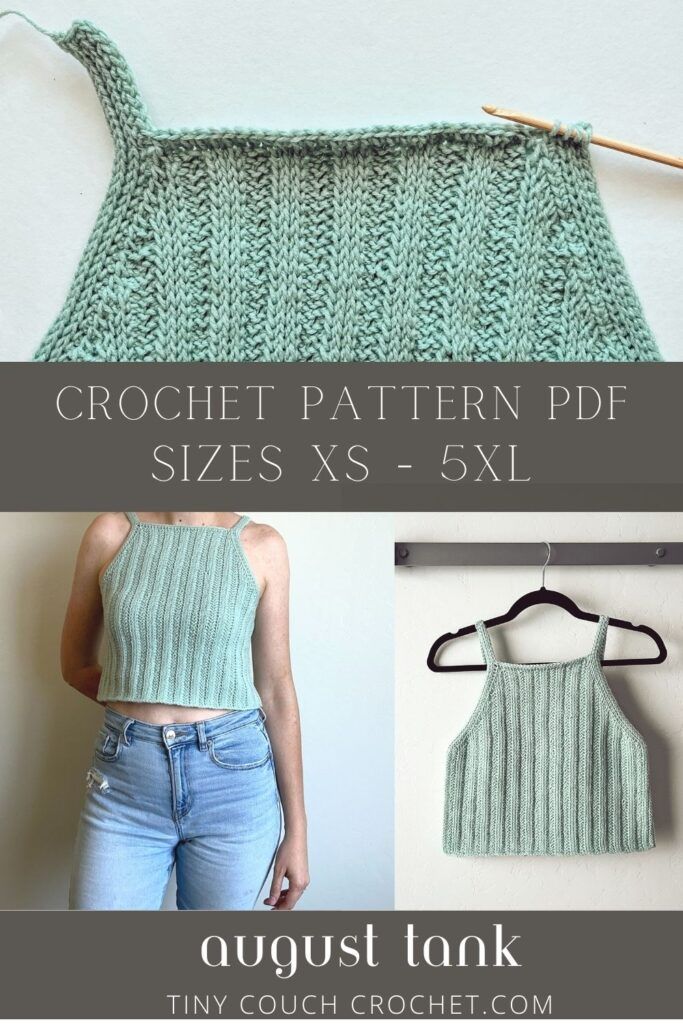 the crochet pattern is shown in three different sizes, and includes an attached tank top