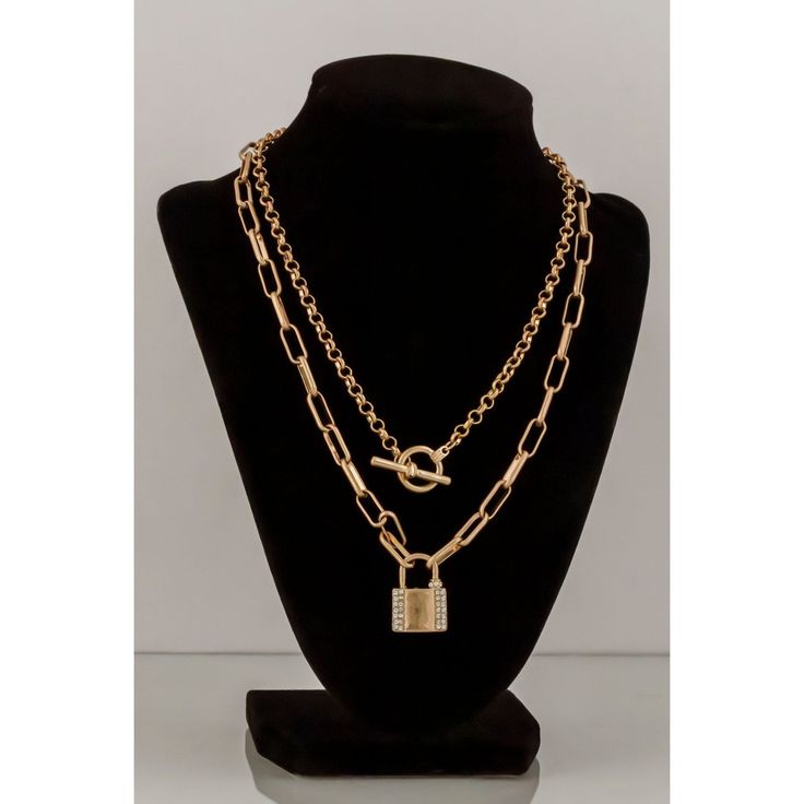 Metal Chain Lock Pendant | Swank Boutique Cheap Metal Chain Necklaces, Cheap Double Chain Necklaces For Women, Luxury Gold Chain Charm Necklaces For Gift, Luxury Link Charm Necklaces For Gifts, Luxury Silver Charm Necklace With Cable Chain, Cheap Metal Chain Link Necklaces, Luxury Brass Chain Necklace As Gift, Luxury Box Chain Necklace With Cross Pendant, Luxury Silver Toggle Necklace Gift