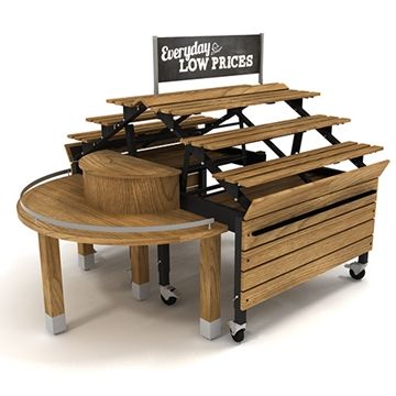 an image of a low price picnic table set up with benches and tables on wheels