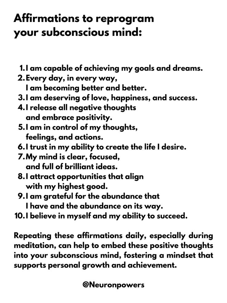 the affirmations to reprogram your unconscious mind is shown in black and white