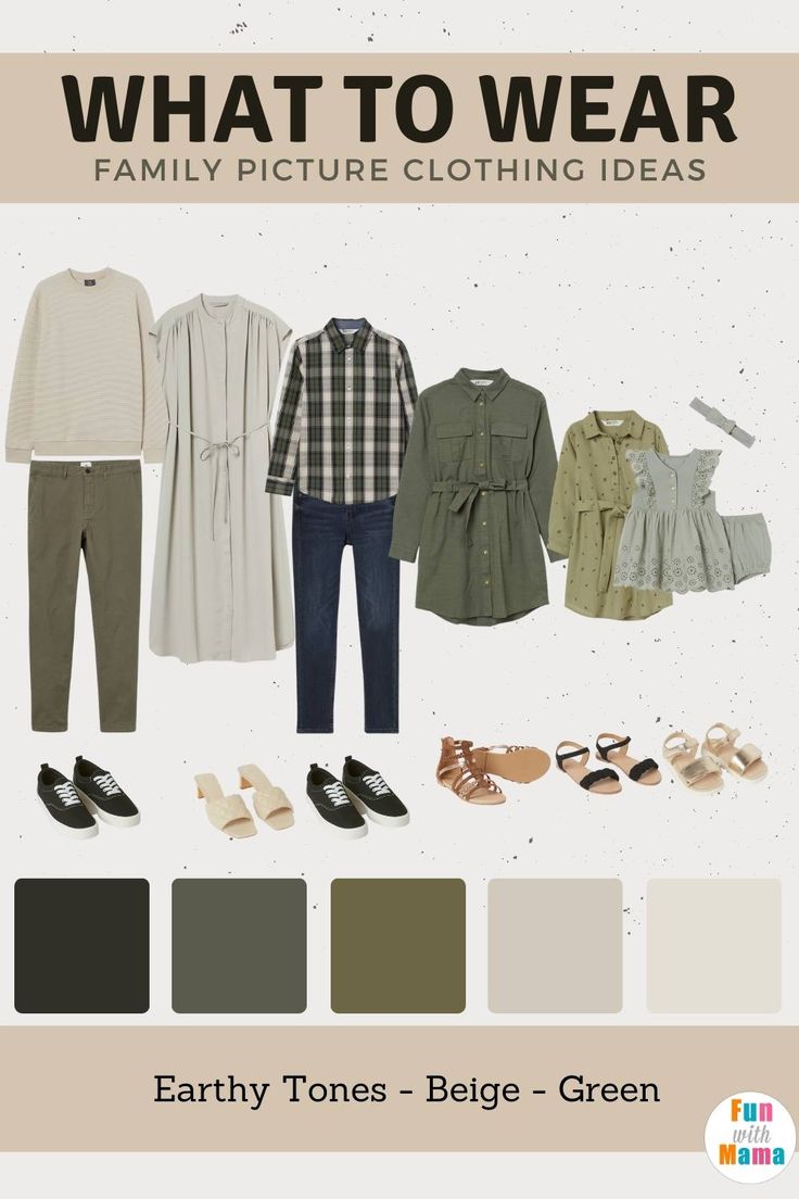 an image of what to wear family picture clothing ideas for the earth tones - beige and green