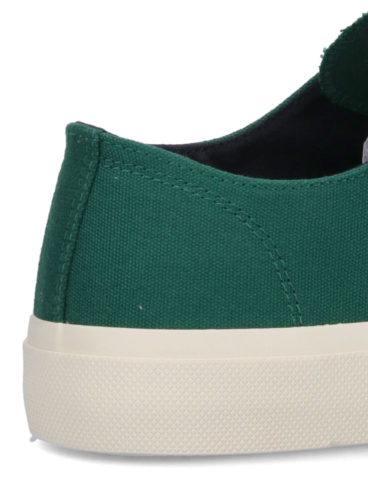 Veja 'Cashmere II Low' lace-up sneakers in green organic regenerative cotton with round rubber toe cap, lace-up closure, logo label on the tongue, side white logo detail, rubber sole. Composition: 100% Cotton Custom Lace-up Sneakers With Logo Patch On Tongue, Green Low-top Custom Sneakers With Rubber Sole, Green Mid-top Sneakers With Rubber Sole, Green Low-top Skate Shoes With Rubber Sole, Green Low-top Sneakers With Rubber Sole, Custom Lace-up Canvas Sneakers With Rubber Sole, Green High-top Sneakers With Logo Patch, Comfortable Green Canvas Shoes With Round Toe, Casual Green High-top Sneakers With Logo Patch