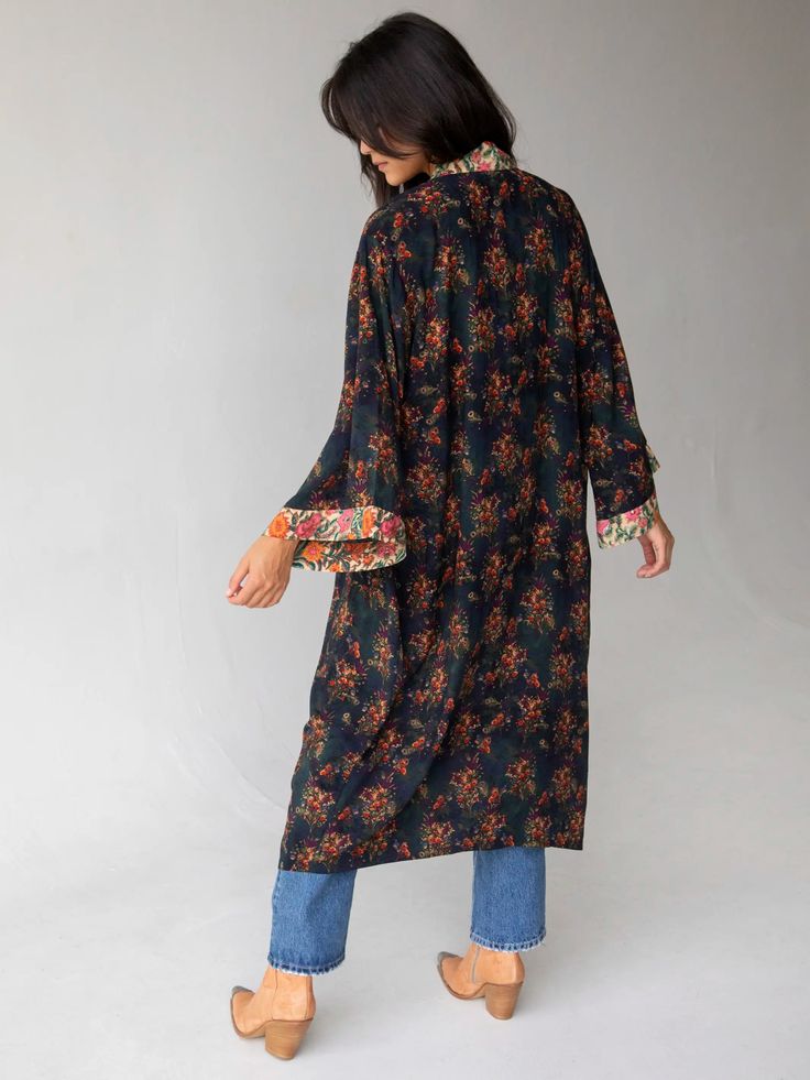 The mixed prints are so fun... it's an instant outfit maker! Multicolor Floral Print Long Sleeve Kimono, Long Sleeve Kimono With Multicolor Floral Print, Long Sleeve Multicolor Floral Kimono, Spring Floral Print Fitted Kimono, Fitted Floral Print Kimono, Fitted Floral Print Kimono For Spring, Casual Fitted Long Sleeve Kimono, Fitted Long Sleeve Casual Kimono, Multicolor Hippie Kimono For Fall