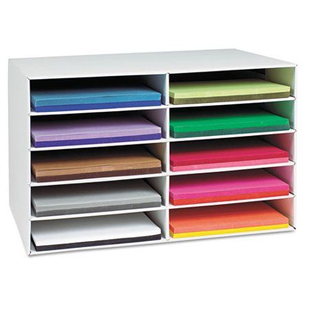 multicolored paper and file organizer with dividers on each side for storing files or folders