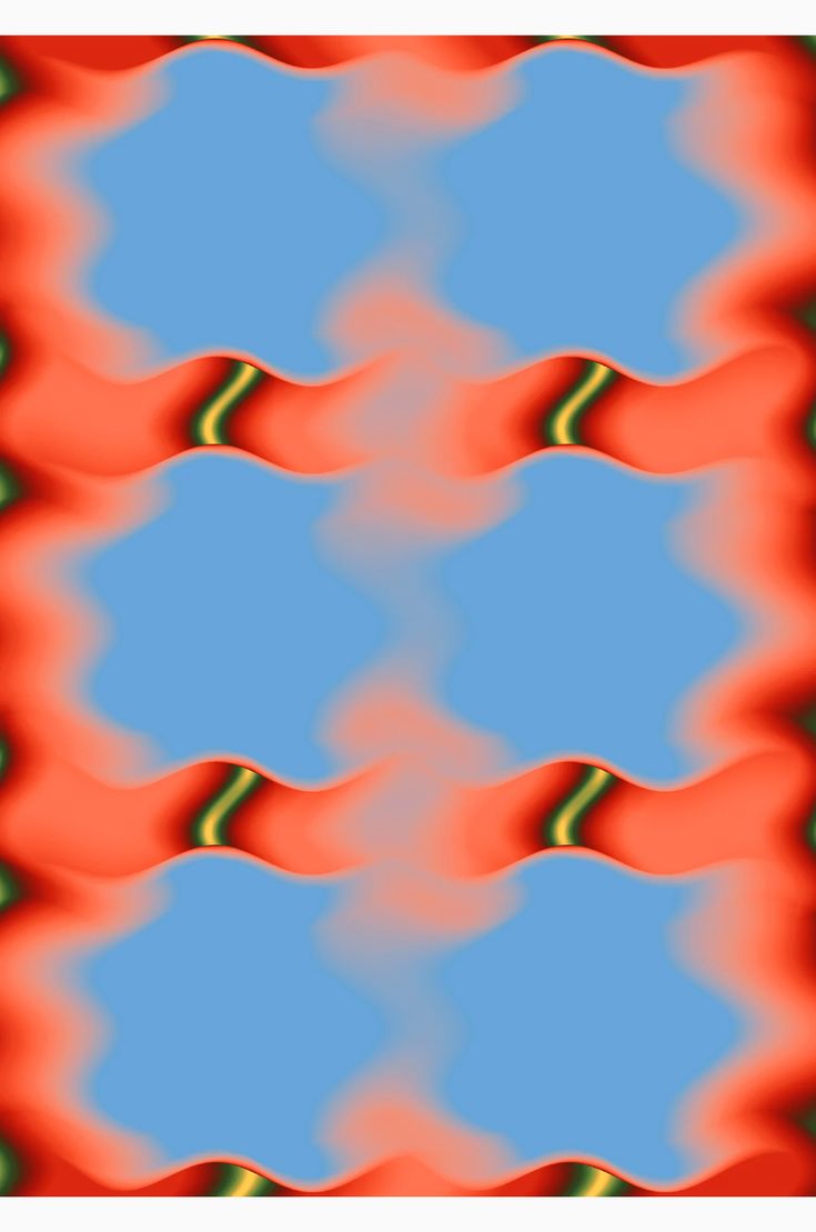 an abstract image of red and green wavy lines with blue sky in the back ground