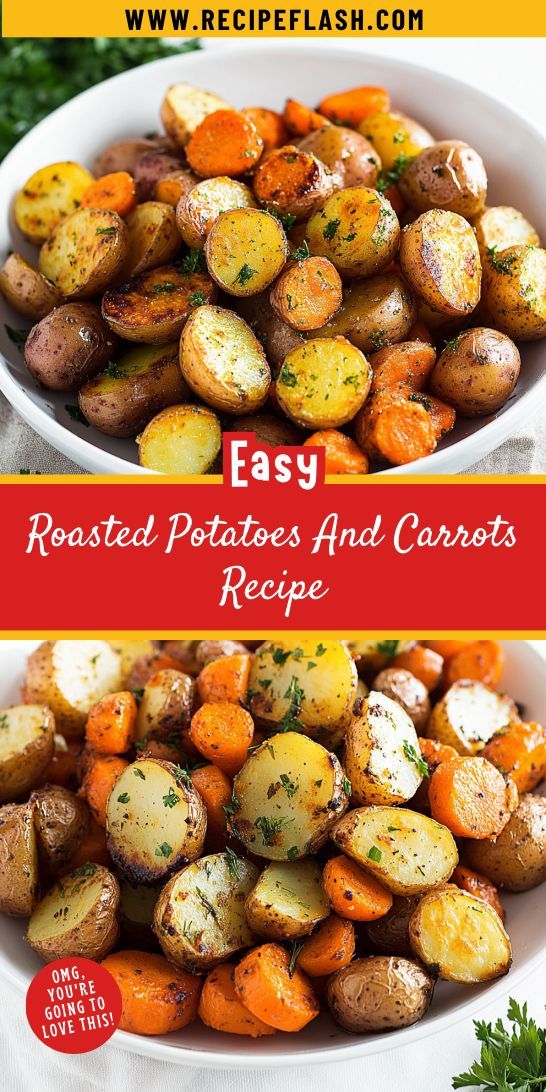 Want to elevate your steak dinner experience? Try our Roasted Potatoes and Carrots Recipe for a delightful balance of flavors! This easy-to-make side will impress family and friends alike. Be sure to save it for future reference so you can always have the perfect accompaniment on hand! Easy Roasted Potatoes And Carrots, Roasting Potatoes And Carrots In Oven, Steak Carrots And Potatoes, Roasted Potatoes And Carrots And Onions, Oven Roasted Potatoes And Carrots Easy, Roasted Carrots And Potatoes Oven, Roasted Baby Potatoes And Carrots, Sheet Pan Vegetables And Potatoes, Steak Dinner Sides Dishes