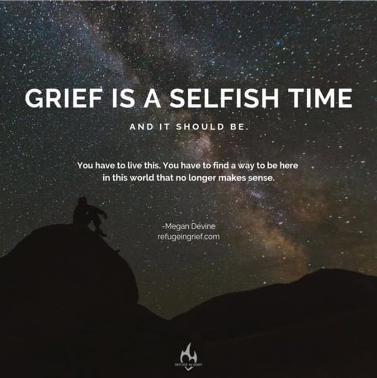 a man sitting on top of a rock under a night sky with the words, gritf is a selfish time and it should be