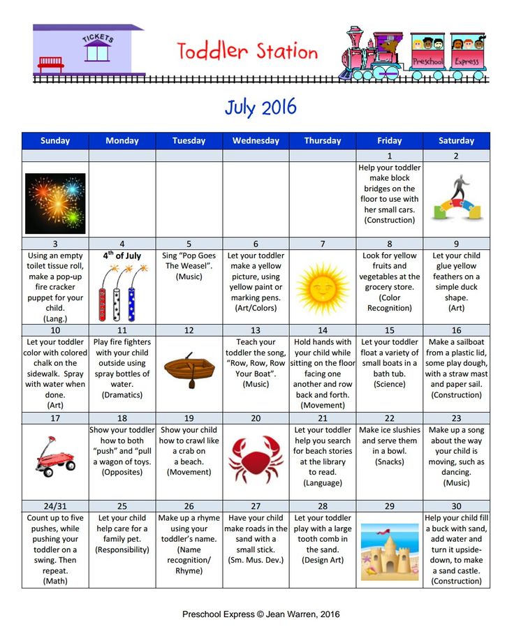 the toddler station calendar for july