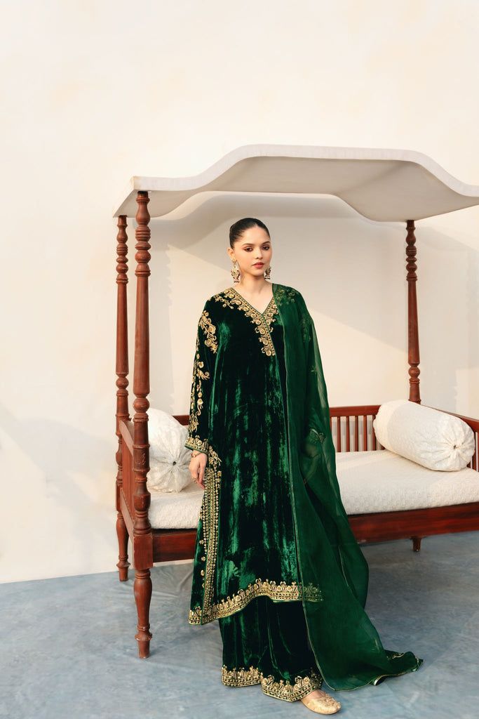 Agra Velvet Velvet Green Suit, Dresses For Mehndi Function, Velvet Sharara, Velvet Gowns, Pakistani Casual Wear, Velvet Kurta, Eastern Dresses, Fashion Show Dresses, Designer Punjabi Suits