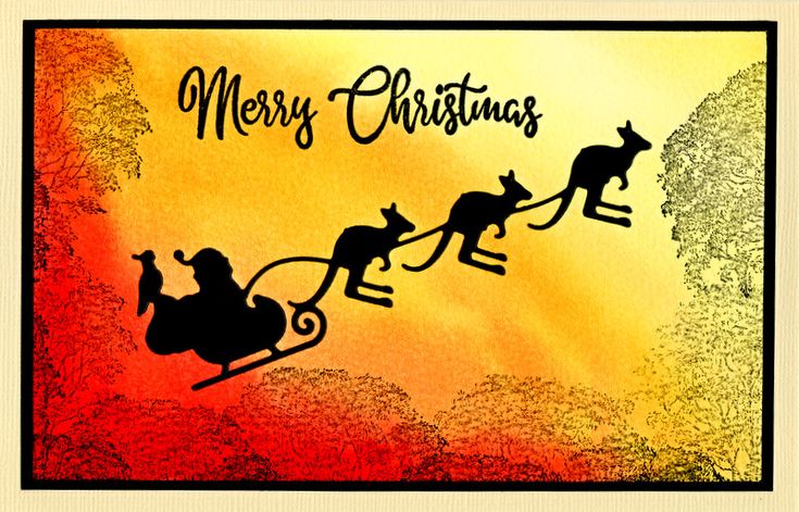 a merry christmas card with santa's sleigh and reindeers