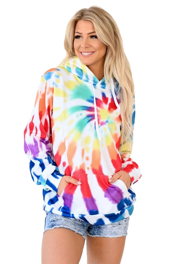 Blue Tie Dye Hoodie Trendy Spring Tops With Kangaroo Pocket, Tie-dye Tops With Drawstring Hood For Spring, Tie Dye Hooded Top For Spring, Spring Tie Dye Top With Drawstring Hood, Tie Dye Top With Drawstring Hood For Spring, Spring Hoodie With Kangaroo Pocket, Spring Tie Dye Hoodie With Drawstring Hood, Trendy Tie-dye Hoodie For Winter, Multicolor Drawstring Hooded Sweatshirt