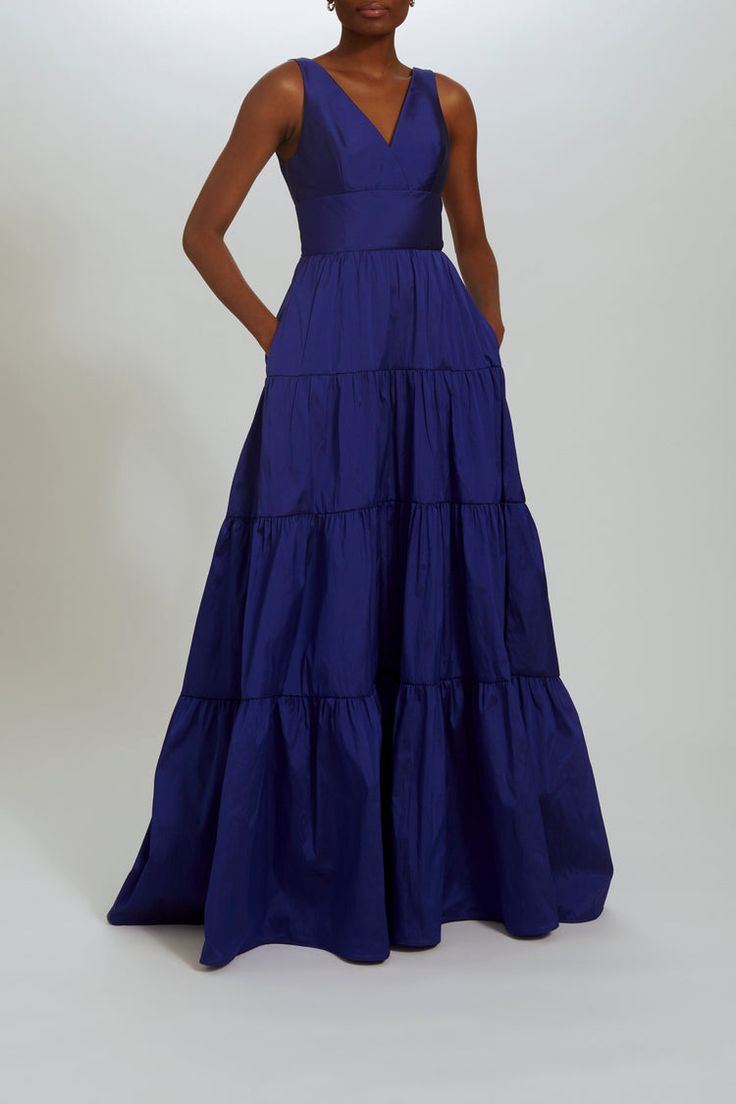 Amsale - Taffeta V-neck Gown A-line Taffeta Evening Dress For Wedding, Taffeta Wedding Dress With Sweetheart Neckline, Wedding Dress With Sweetheart Neckline In Taffeta, Wedding Taffeta Dress With Sweetheart Neckline, Elegant Taffeta Gown With Sweetheart Neckline, Elegant A-line Evening Dress For Debutante Ball, Elegant Taffeta Gown With Ruched Bodice, Elegant Taffeta Evening Dress For Wedding, Elegant Floor-length Taffeta Ball Gown