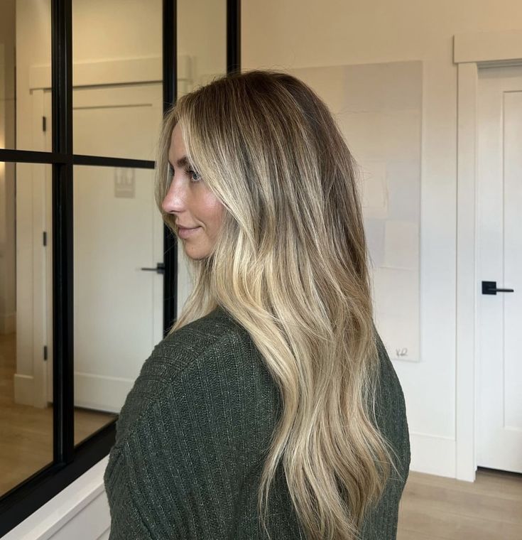 Brown Hair With Blonde Straight, Money Piece Grown Out, Bright Blonde Ends, Blonde Hair With Dark Roots Balayage, Blonde Balayage Lived In, Sandy Blonde Hair With Money Piece, Blonde With Dark Undertones, Brit Harvey Hair, Low Maintained Blonde