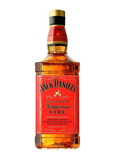 a bottle of jack daniels'tennessee fire whiskey on a white background with clippings