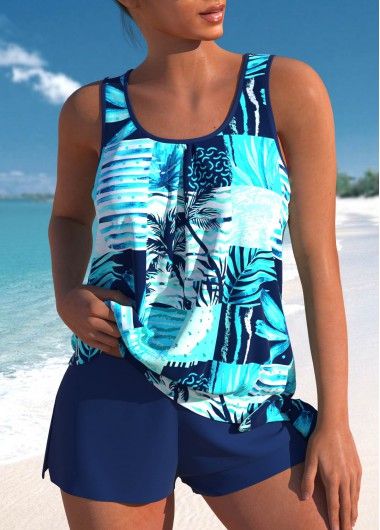 Tankini Swimwear For Women On Sale | ROTITA Suits With Shorts, Tank Top Swimsuit, Comfortable Swimwear, Blue Tankini, Plants Print, Printed Tankini, Swimwear Bottoms, Swim Suits, Styl Boho