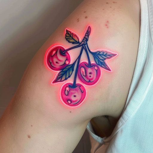 Cherry Tattoo Design Masterpiece Cool Tattoo Fillers, Zombie Tattoos For Women, Funky Tattoo Designs, Cute Red Tattoos For Women, Cherry Tattoo Outline, Tattoo Ideas Horror, Cherry Tattoo Design, Color Wheel Tattoo, Cherry Bomb Tattoo