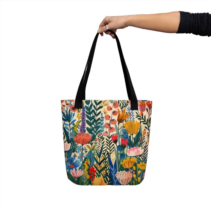 A trendy and spacious tote bag that's perfect for carrying all your essentials with style and comfort. Stay organized on the go and enjoy FREE SHIPPING to the US, Canada, EU, and UK. The artwork This captivating artwork showcases a stunning array of Scandinavian flowers in an expressive, colorful style. Blooms in pink, red, yellow, and blue stand out against a light, airy background. With its playful yet minimalist design, it reflects the natural beauty and charm of Nordic flora, blending simpli Rectangular Bags With Artwork For Daily Use, Artistic Large Capacity Rectangular Bags, Artwork Canvas Tote Bag For Everyday Use, Artistic Square Bag For Daily Use, Artistic White Bag For Daily Use, Artistic White Bags For Daily Use, Artistic Square Bags For Everyday, Artistic Square Bags For Daily Use, Artistic Rectangular Canvas Bag For Everyday Use