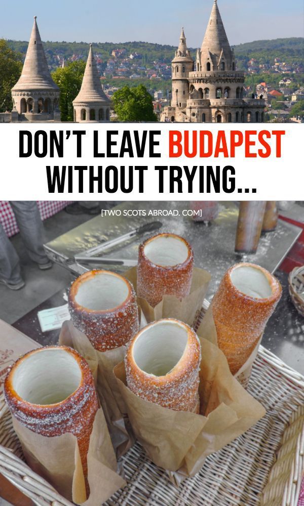 there is a basket with some food in it and the words don't leave budapest without trying