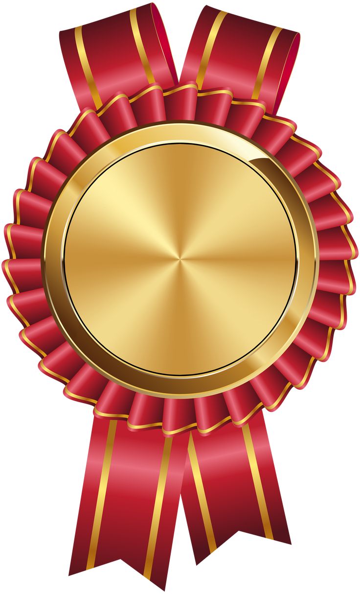 a gold medal with red ribbons on it