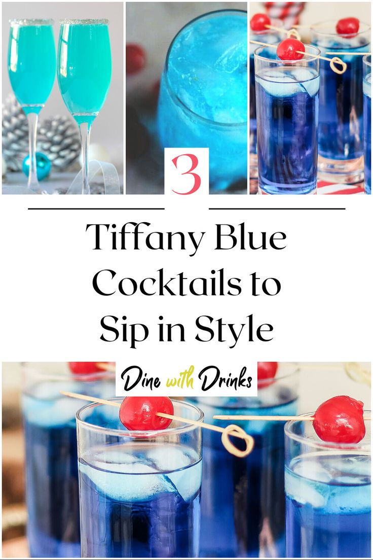 Collage of 4 tiffany blue cocktails. Tiffany Blue Drinks, Tiffany Blue Cocktail, Blue Cocktail Recipes, Chicken Dumpling, Chicken Dumpling Soup, Dumpling Soup, Birthday Cocktails, Blue Drinks, Dumplings For Soup