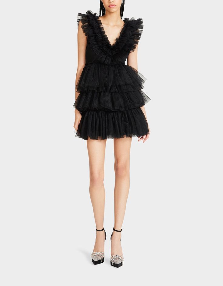 BETSEYS TIERED TULLE DRESS Formal Black Dress | Women's Dresses – Betsey Johnson Tulle Dress Black, Tiered Tulle Dress, Tulle Dress Short, 2023 Wishlist, Betsey Johnson Clothes, Engagement Season, Tulle Mini Dress, Black Dress Formal, Mini Dress Formal