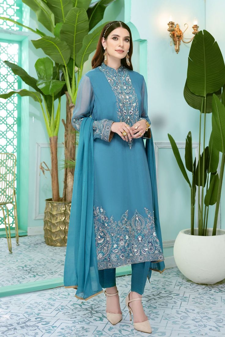 Chinyere AA4218-_1 Formal 2021 Anarkali Suits With Dupatta For Eid, Formal Dabka Churidar In Georgette, Formal Georgette Churidar With Dabka Details, Fitted Naqshi Dresses For Eid, Festive Blue Georgette Lawn Suit, Bollywood Style Suit With Dabka Work For Eid, Blue Unstitched Dabka Suit In Georgette, Eid Georgette Lawn Suit With Naqshi Detail, Eid Fitted Naqshi Dresses