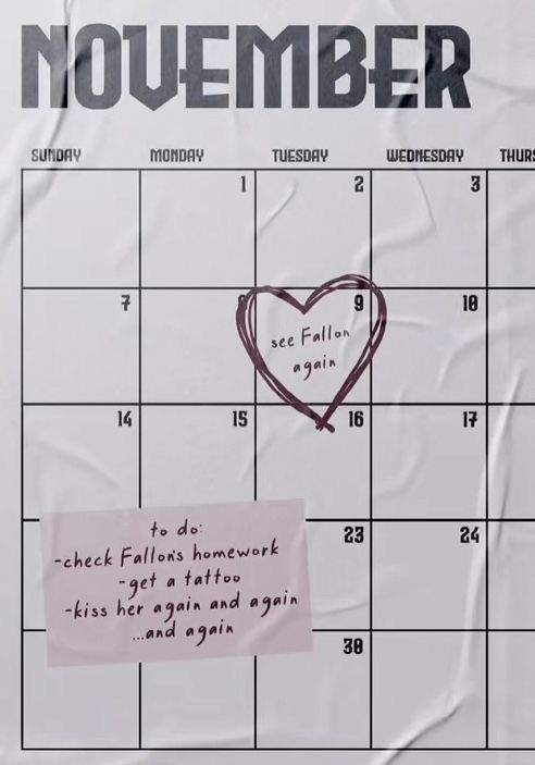 a calendar with a heart drawn on it and someone's handwritten note in the middle