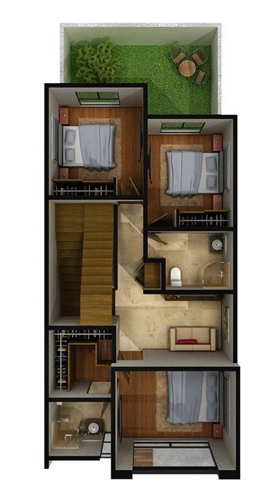 the floor plan of a small house with two levels and three rooms on each level