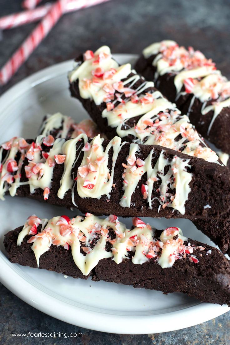 chocolate peppermint biscotti on a white plate