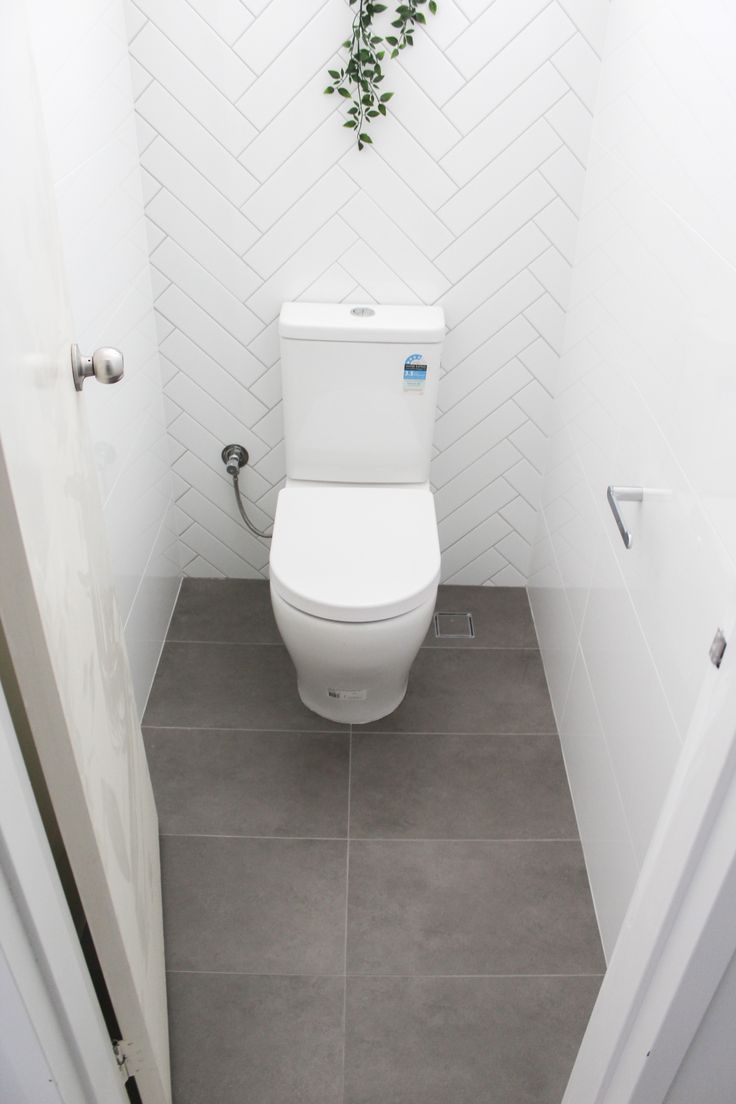 a white toilet sitting in a bathroom next to a plant