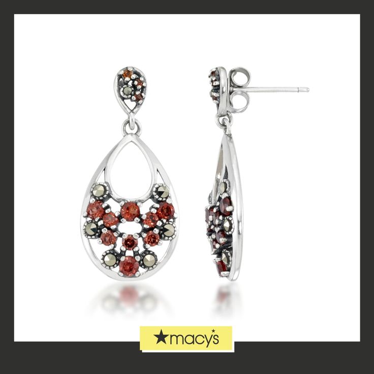 in stock Macy's Teardrop Jewelry With Matching Earrings, Macy's Drop Earrings For Pierced Ears, Macy's Dangle Earrings As Gift, Macy's Sterling Silver Drop Earrings, Teardrop Dangle Earrings, Online Earrings, Garnet Gemstone, Teardrop Earrings, Garnet