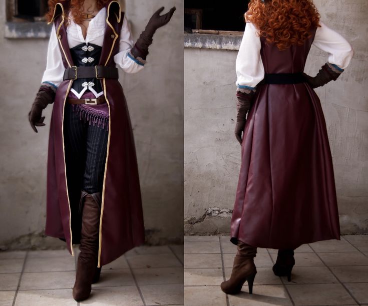 two pictures of a woman dressed in pirate costume and holding her hand out to the side