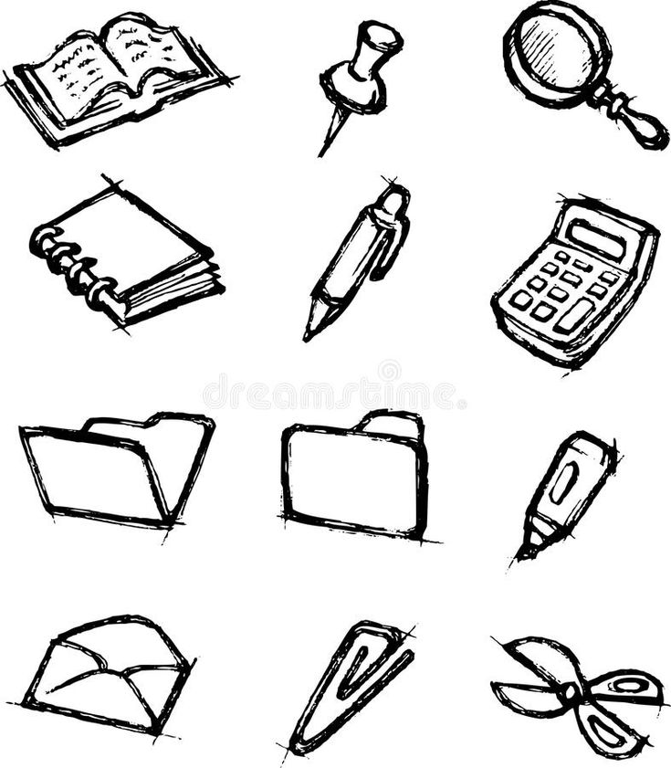 Office Objects Doodles stock illustration Education Related Drawings, Object Doodles, Office Supplies Illustration, Office Objects, Doodle Ideas, Object Drawing, Classic Camera, Retro Art, Whimsical Art