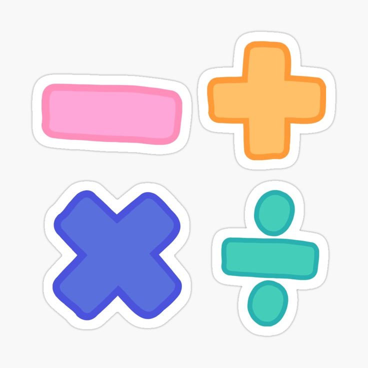 four stickers with different shapes and colors on white background, including one for the letter x