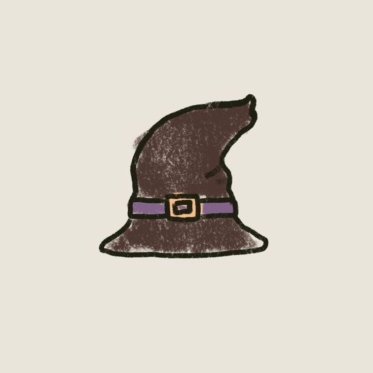 a drawing of a wizard's hat with a purple belt around the neck and an orange buckle at the bottom