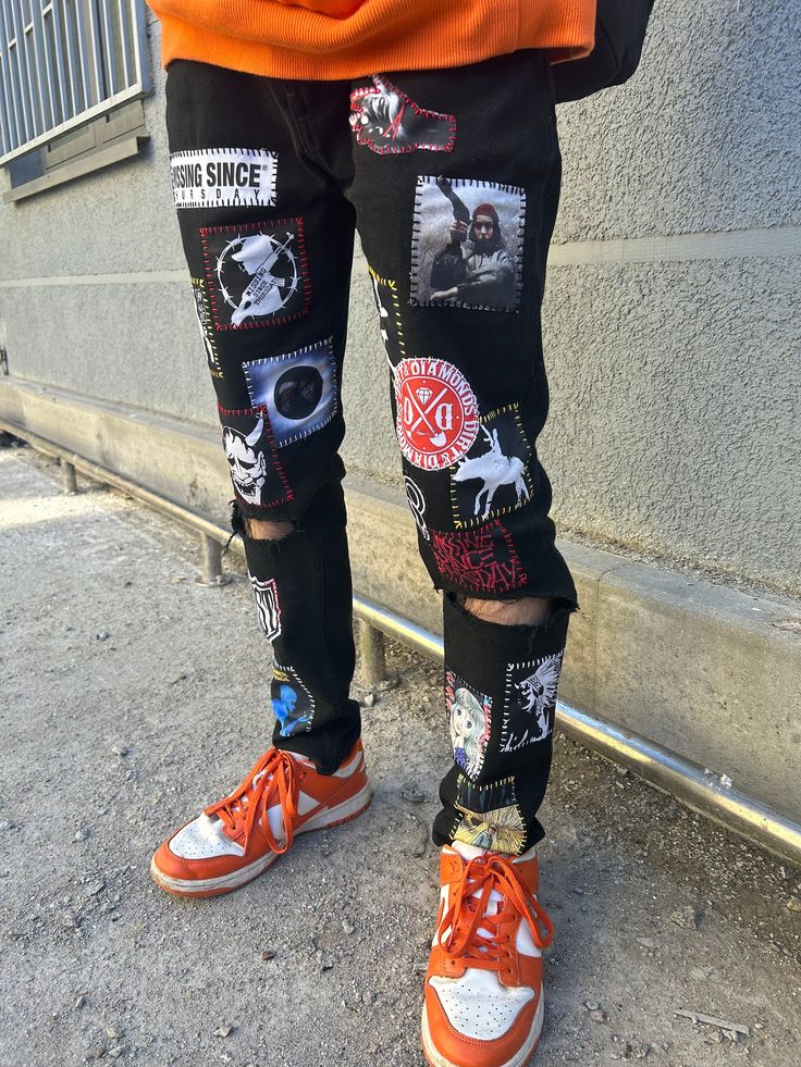 Custom handmade patched jeans, inspired by MST, Missing Since Thursday, Zillakami, Sosmula, City Morgue 💉Patches are 100% washable, made with DTG printer on cotton. 💉Patches and layout is different for each pair 💉Made after order is placed, may take up to 3 weeks (usually faster). 💉Contact me with any questions Missing Since Thursday, Zillakami Sosmula, City Morgue, Jeans Patch, Freestyle Rap, 15% Off Sale, Patched Jeans, 3 Weeks, Primary Colors