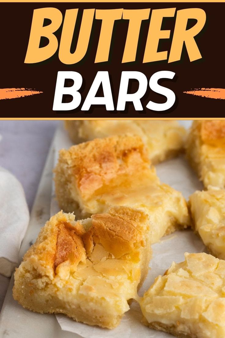 butter bars on parchment paper with text overlay