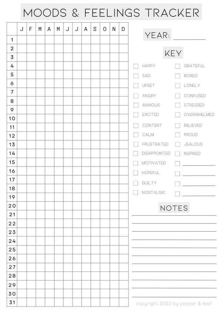 a printable mood tracker with the words mood and feelings tracker