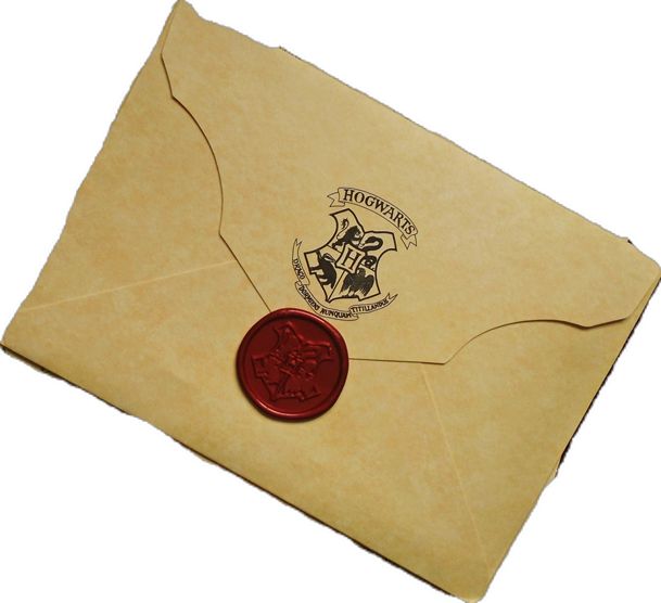 an envelope with a wax stamp on it and a harry potter seal in the front