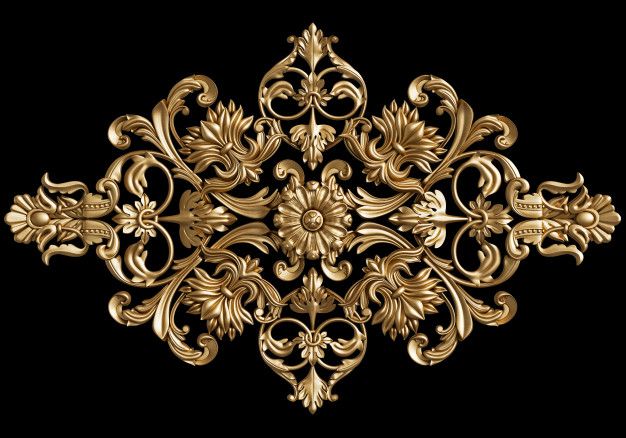 an ornate gold pattern on black background with clippings for text or image - stock photo