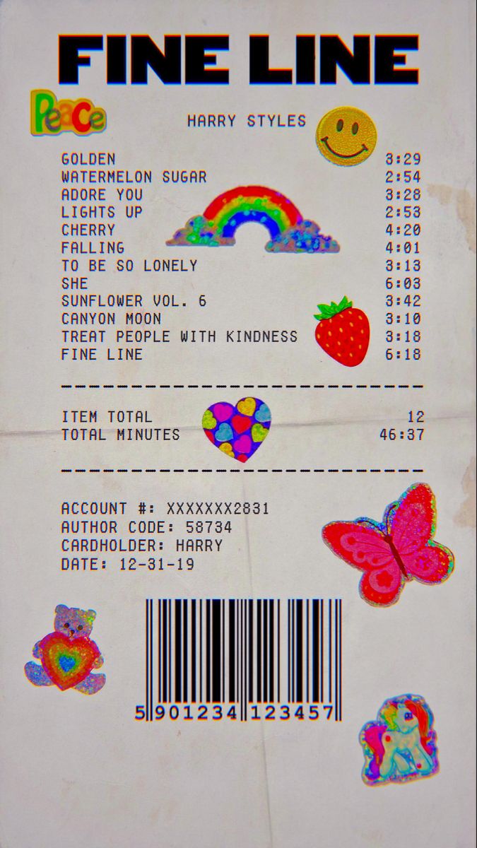 the back of a ticket for an event with smiley faces and rainbows on it