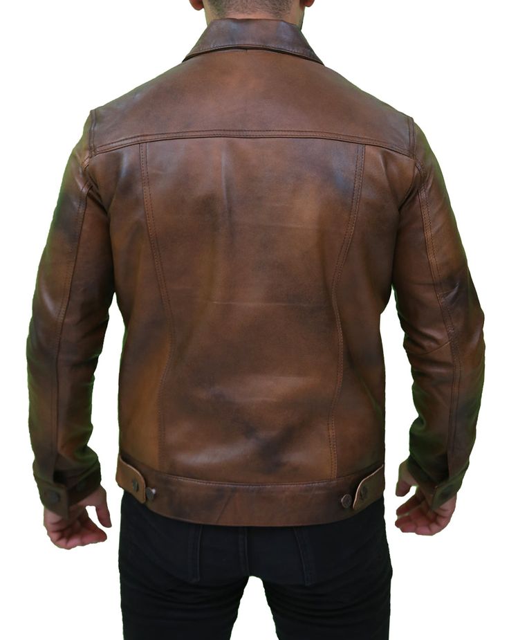 [additional] Men's Vintage Classic Leather Trucker Jacket | Karahub.com USA If you love cowboys or 70’ fashion styles, chances are you would love this vintage leather trucker jacket for men. Its burnt brown shade would surely make you feel like you live in 1970’s Texas, racing off your horse or running away from the sherrif. Or even making a beauty gush over your masochism! Fast forward to 2022 and this classic vintage style still works. Giving you the oomph and swag you need this winters. This Distressed Brown Leather Biker Jacket With Pockets, Rugged Brown Leather Jacket, Rugged Distressed Brown Leather Jacket With Pockets, Rugged Distressed Brown Outerwear, Distressed Rugged Brown Outerwear, Winter Brown Distressed Biker Jacket, Distressed Brown Leather Jacket With Long Sleeves, Brown Distressed Leather Jacket With Long Sleeves, Leather Trucker Jacket