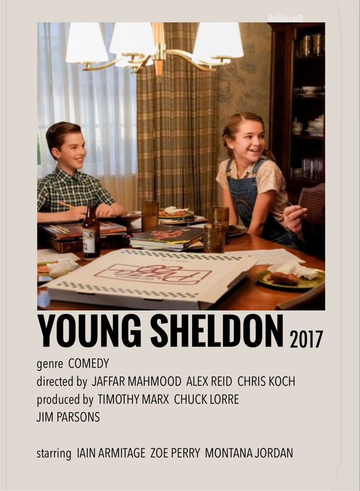 the young sheldon movie poster with two children sitting at a table in front of a cake