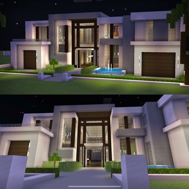 two different views of a modern house at night