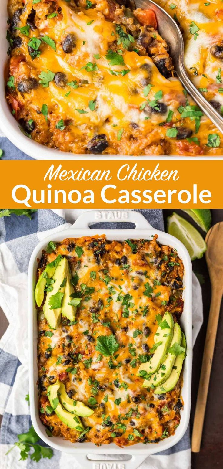 mexican chicken enchilada casserole with avocado and cilantro