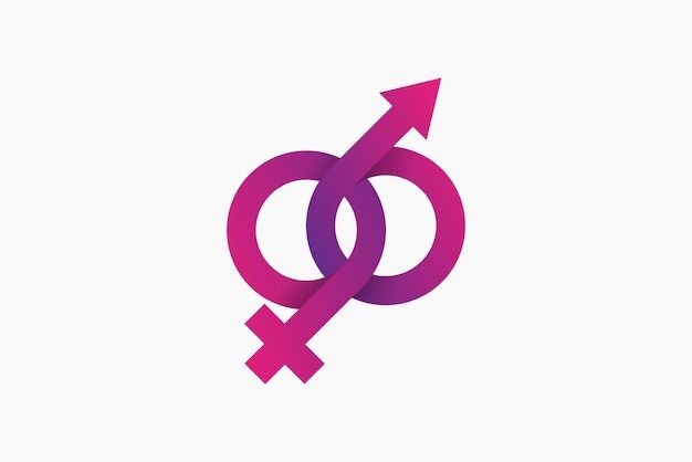 the symbol for gender is an arrow in pink and purple colors on a white background