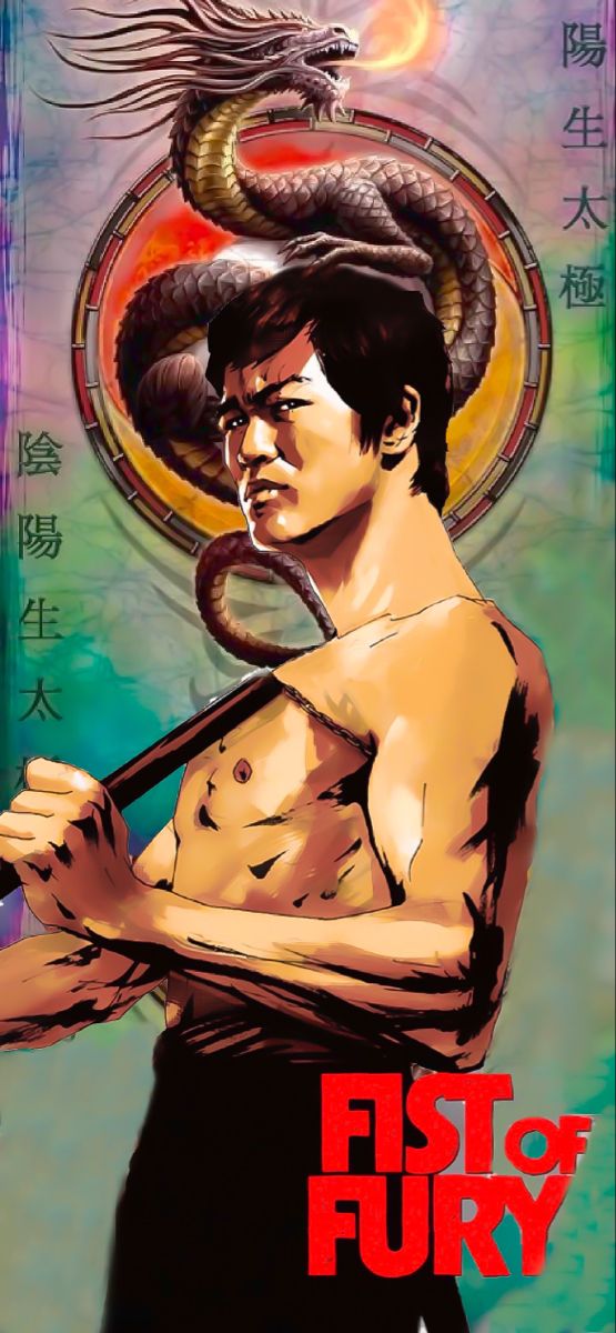 a man holding a baseball bat in front of a dragon on the cover of fist fury