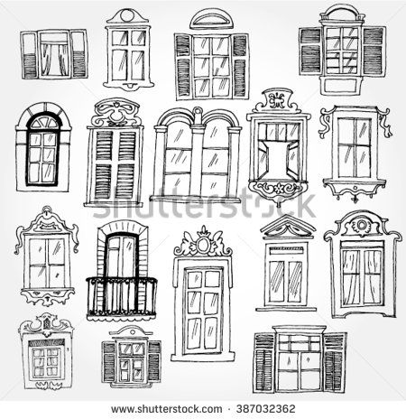 hand drawn windows and shutters